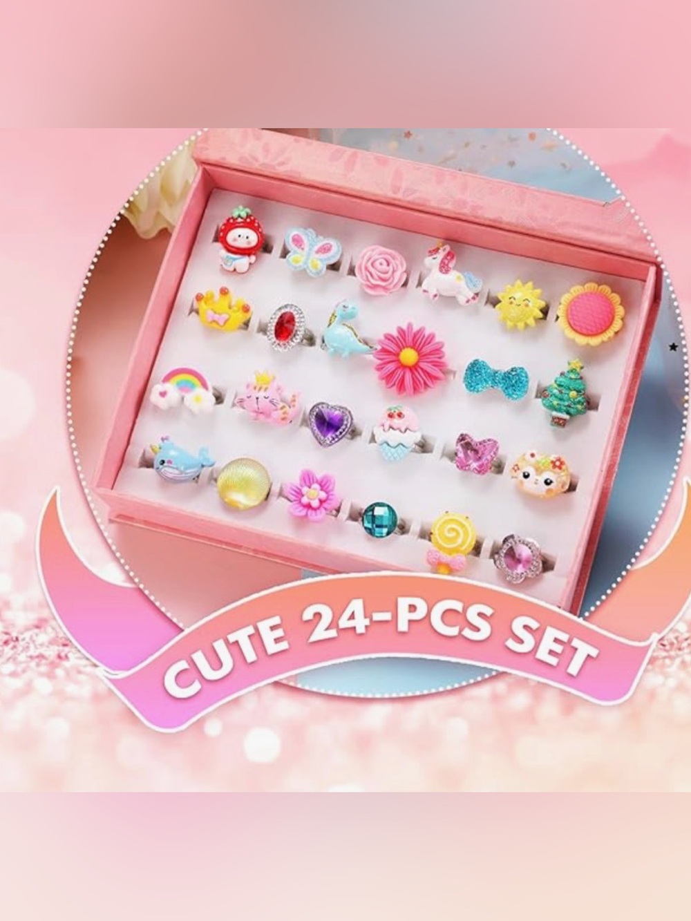 Pink Sheep 24 Pc Set Girl Jewel Rings - Picture 3 of 6
